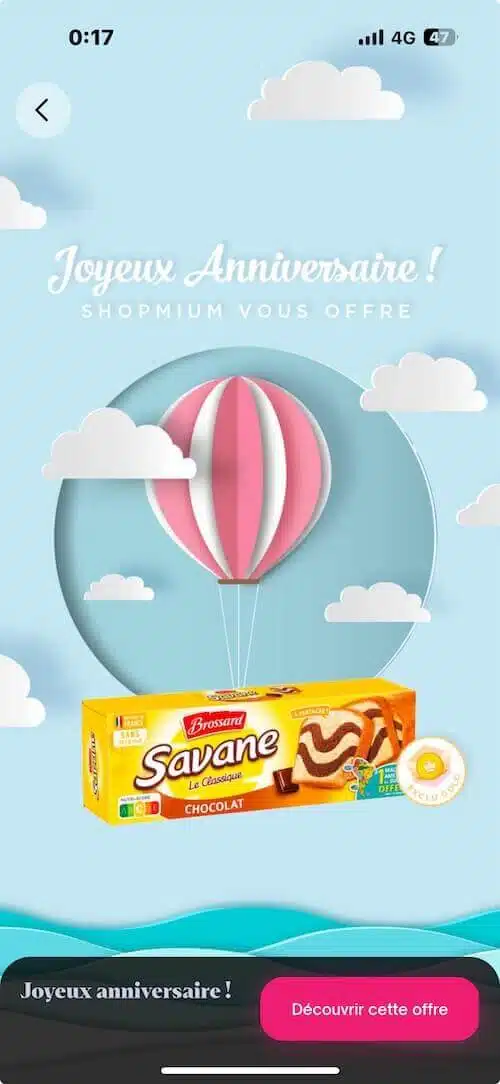 Shopmium cadeau d'anniversaire savane 100% remboursé
