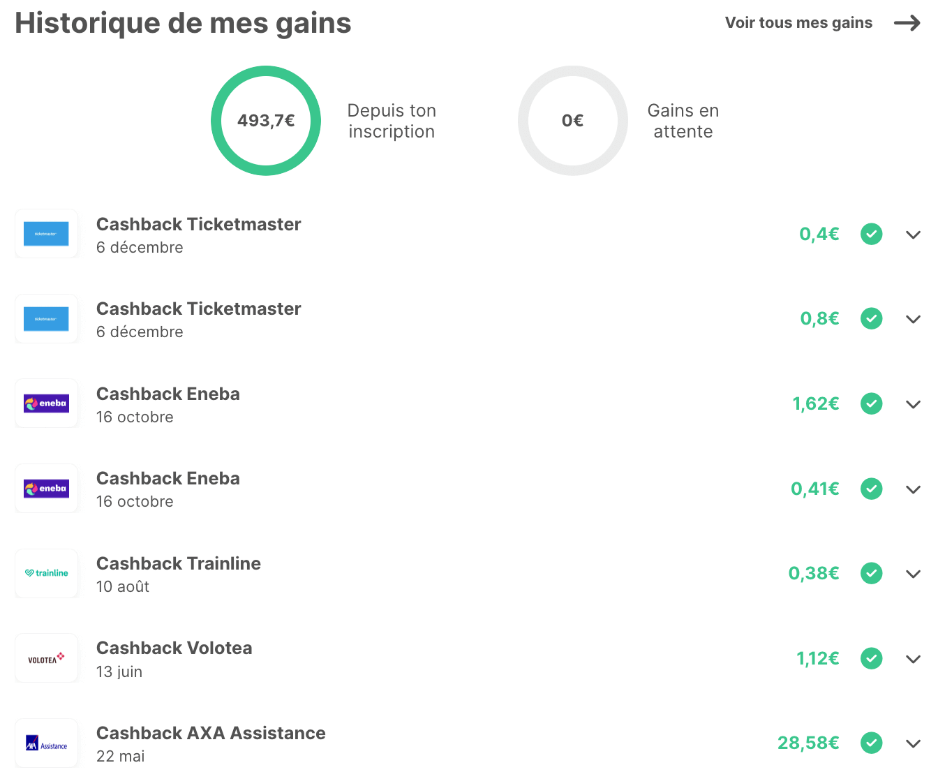 Widilo avis mes gains cashback