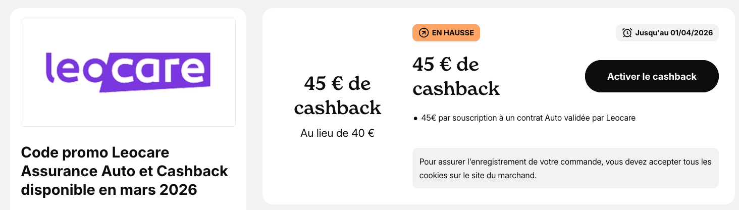 leocare assurance auto cashback igraal 2026