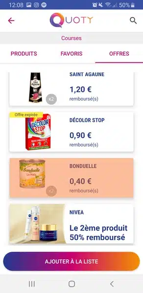 Faire une liste de courses en sélectionnant des produits sur Quoty