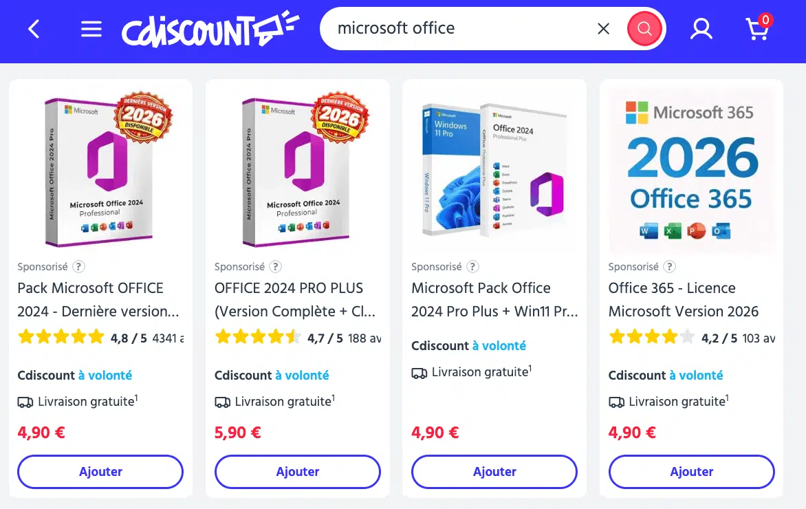 Microsoft office pas cher excel word cdiscount 2026