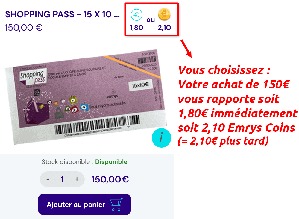 Emrys avis shopping pass choix euros ou emrys coins