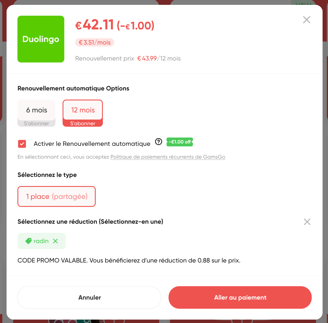Code Promo Duolingo GamsGo