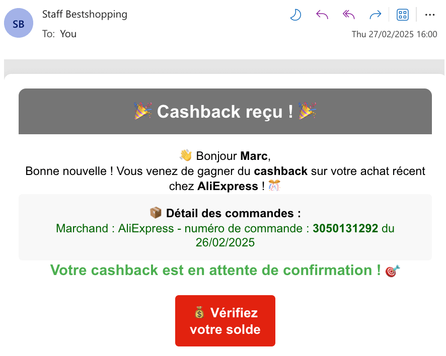 bestshopping avis e-mail confirmation cashback validé