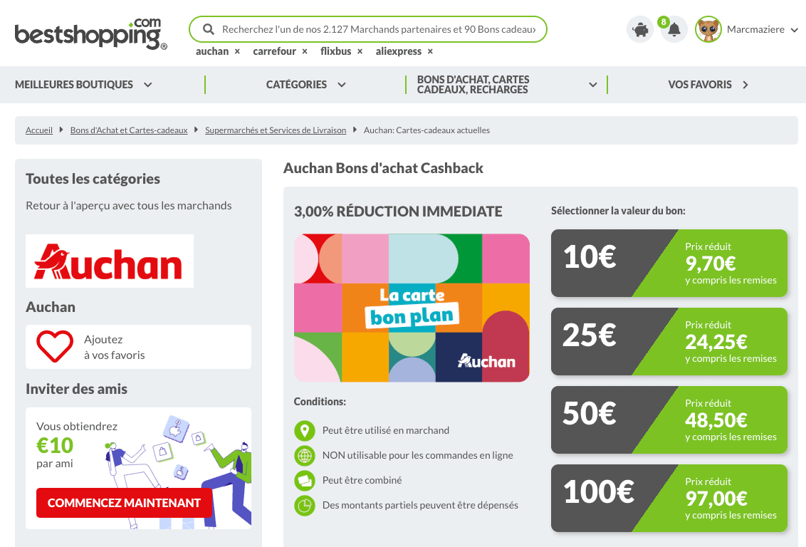 Bestshopping avis bons d'achat cashback auchan
