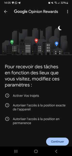 Activer la localisation sur Google Opinion Awards pour avoir plus de sondages
