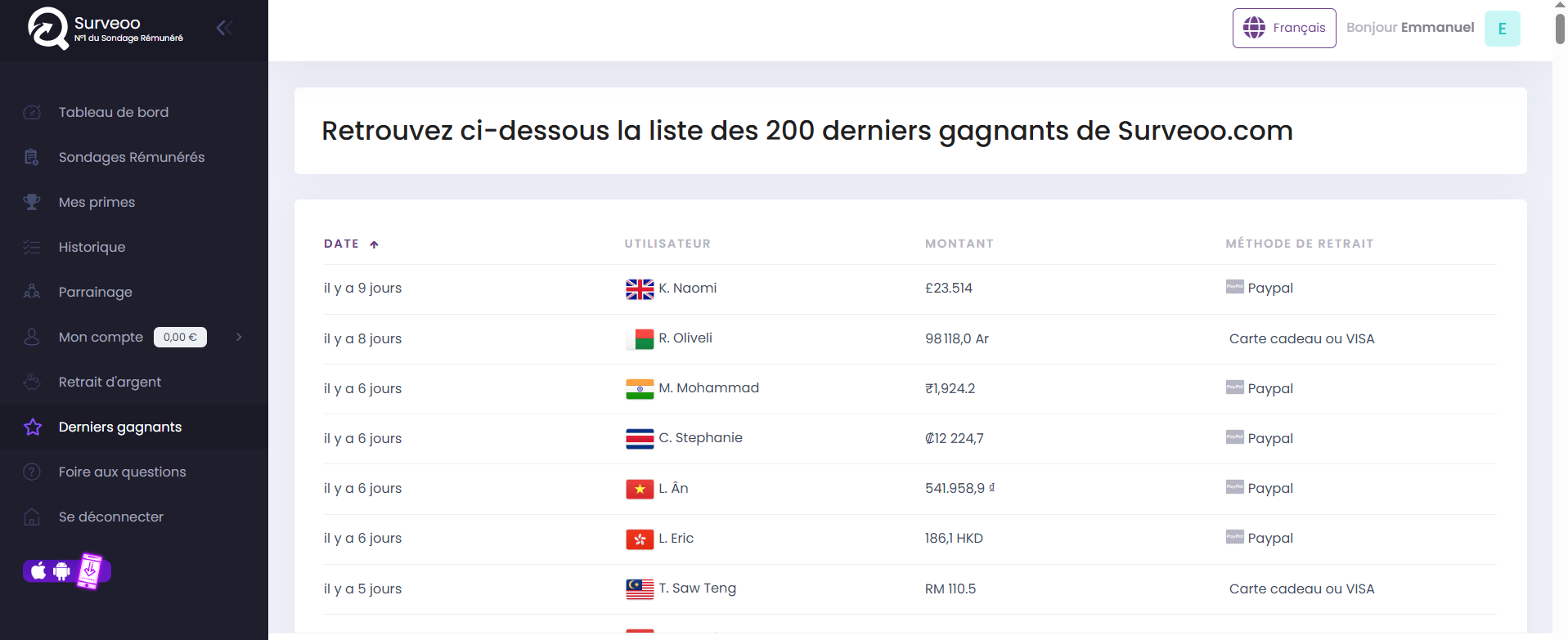 Tableau de bord Surveoo