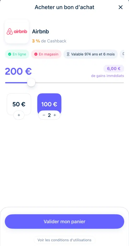 Achat cashback en bon d'achat sur Bankin'