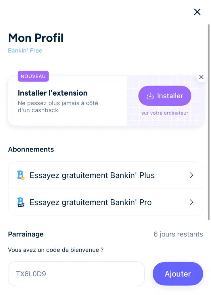 entrer code parrain sur bankin'