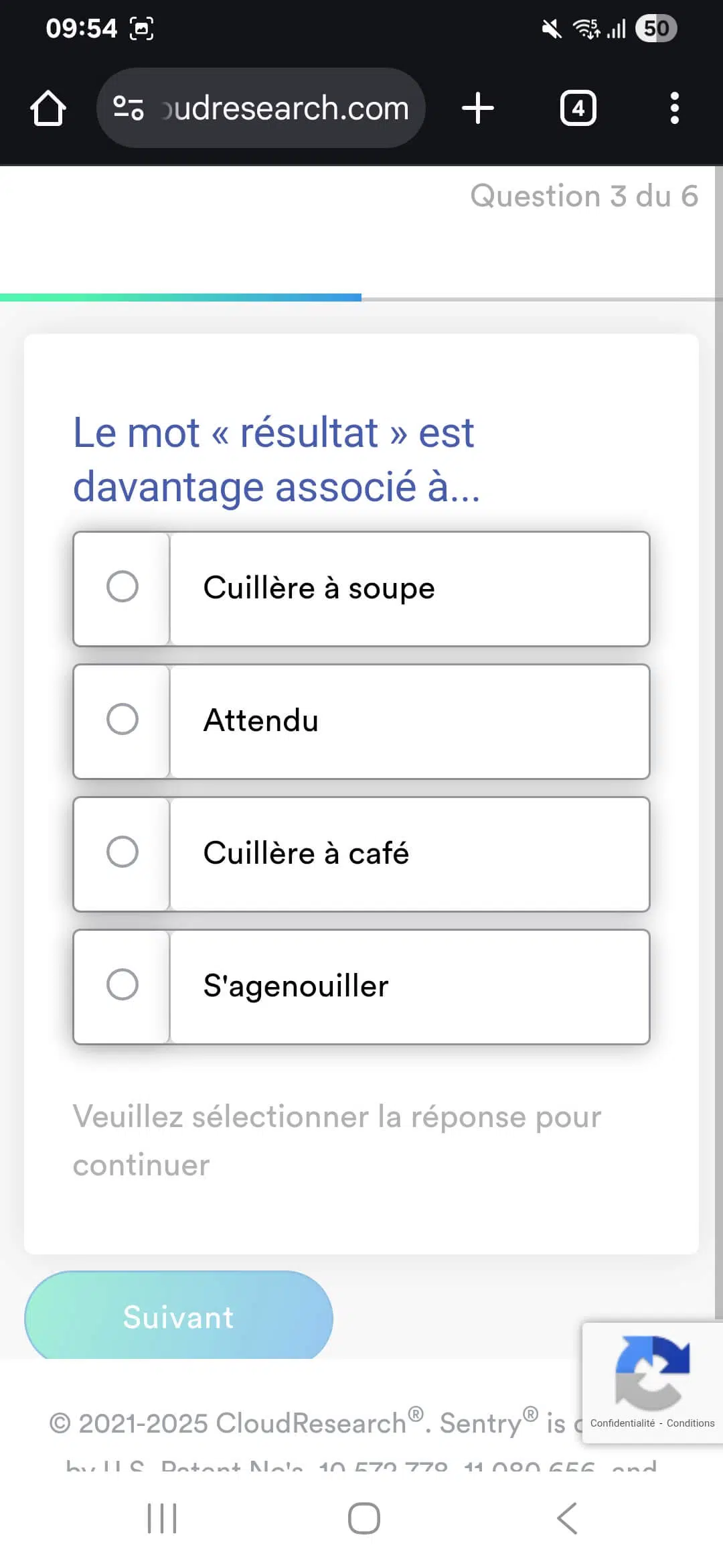 Les questions de sélection à un sondage de Toluna