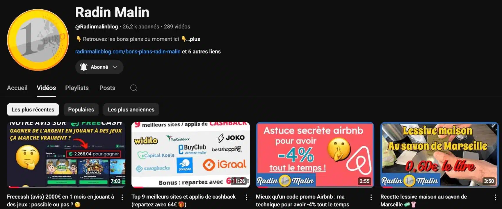 chaine youtube radin malin