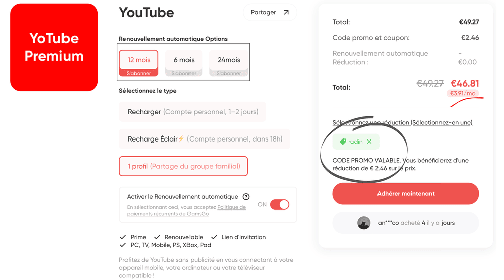 code radin malin gamsgo youtube premium
