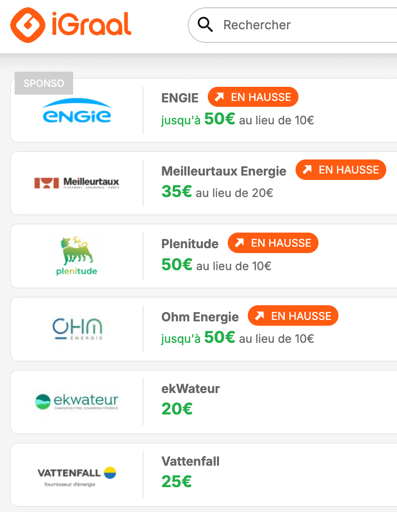 igraal cashback fournisseurs electricité gaz energie