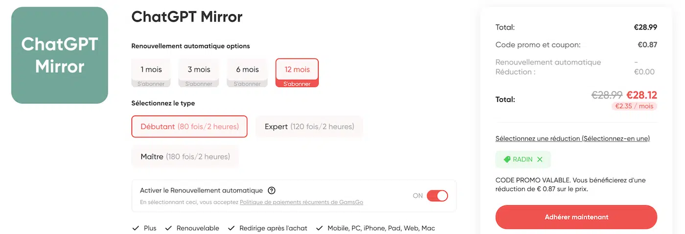 ChatGPT pas cher mirror gamsgo