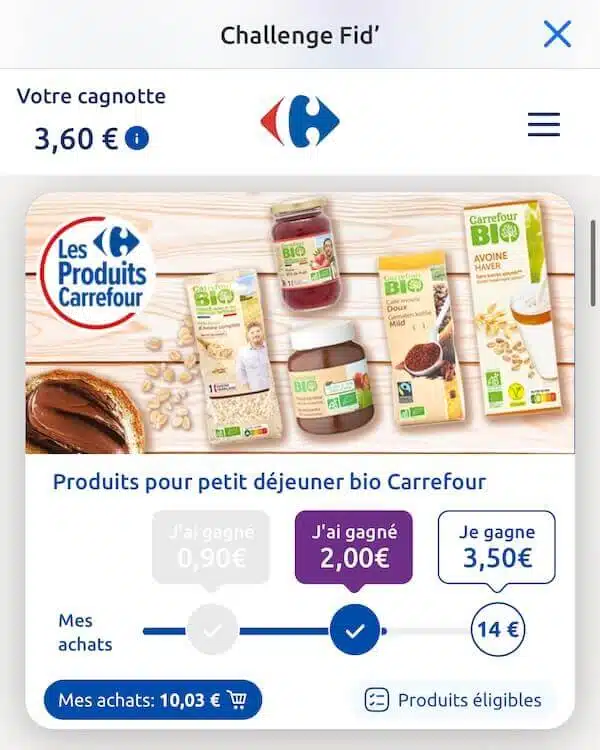 challenge fid carte fidélité application Carrefour bio
