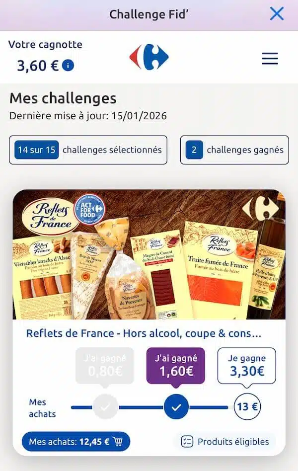 challenge fid carte fidélité application Carrefour reflets de france