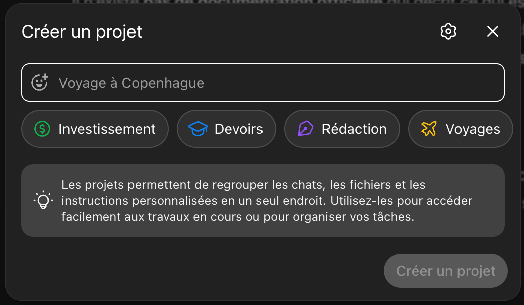 chatgpt pas cher créer des projets