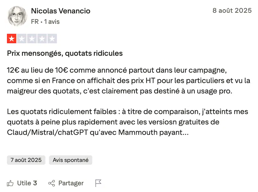 mammouth ai avis utilisateur trustpilot