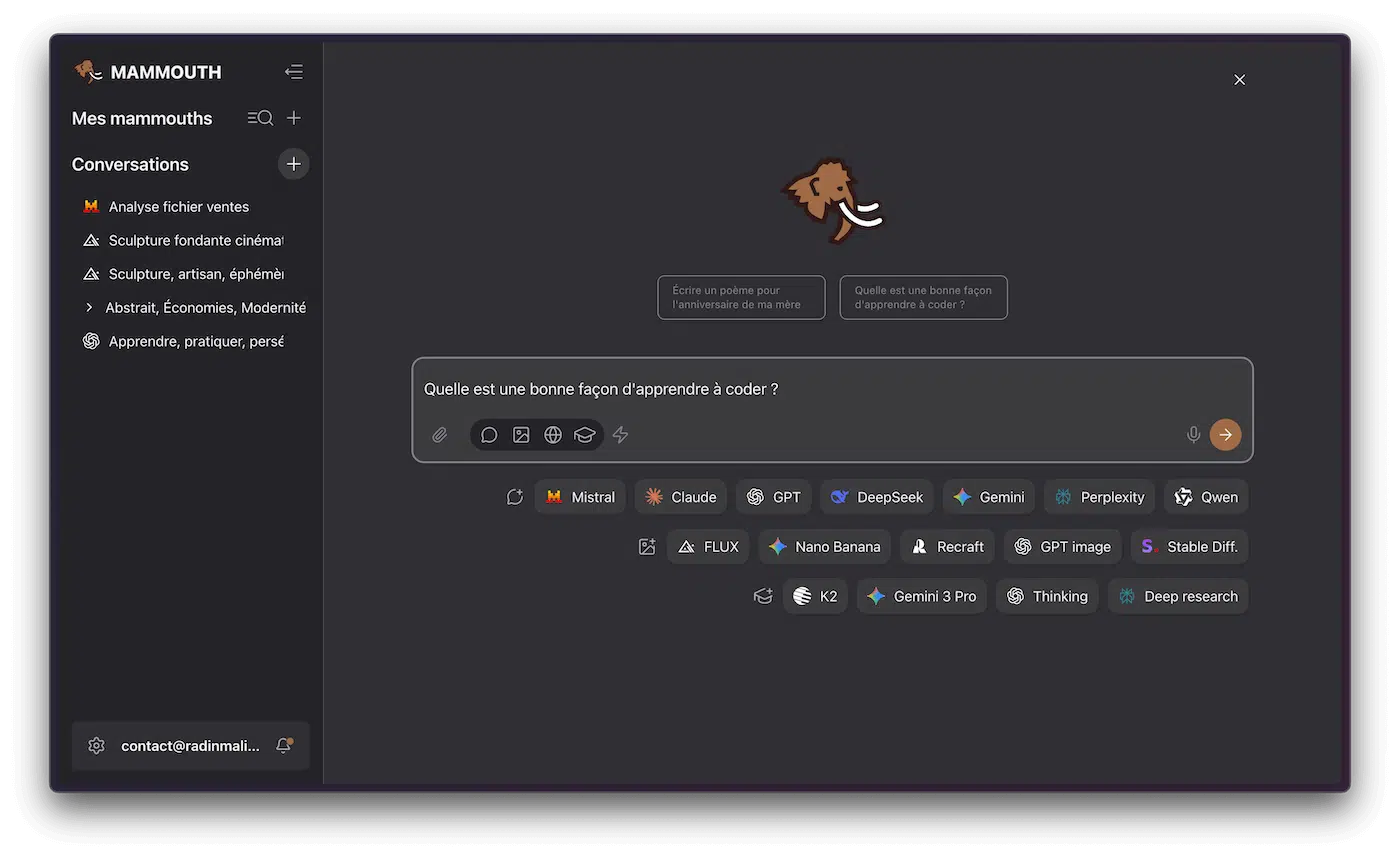 mammouth ai interface et modĂšles