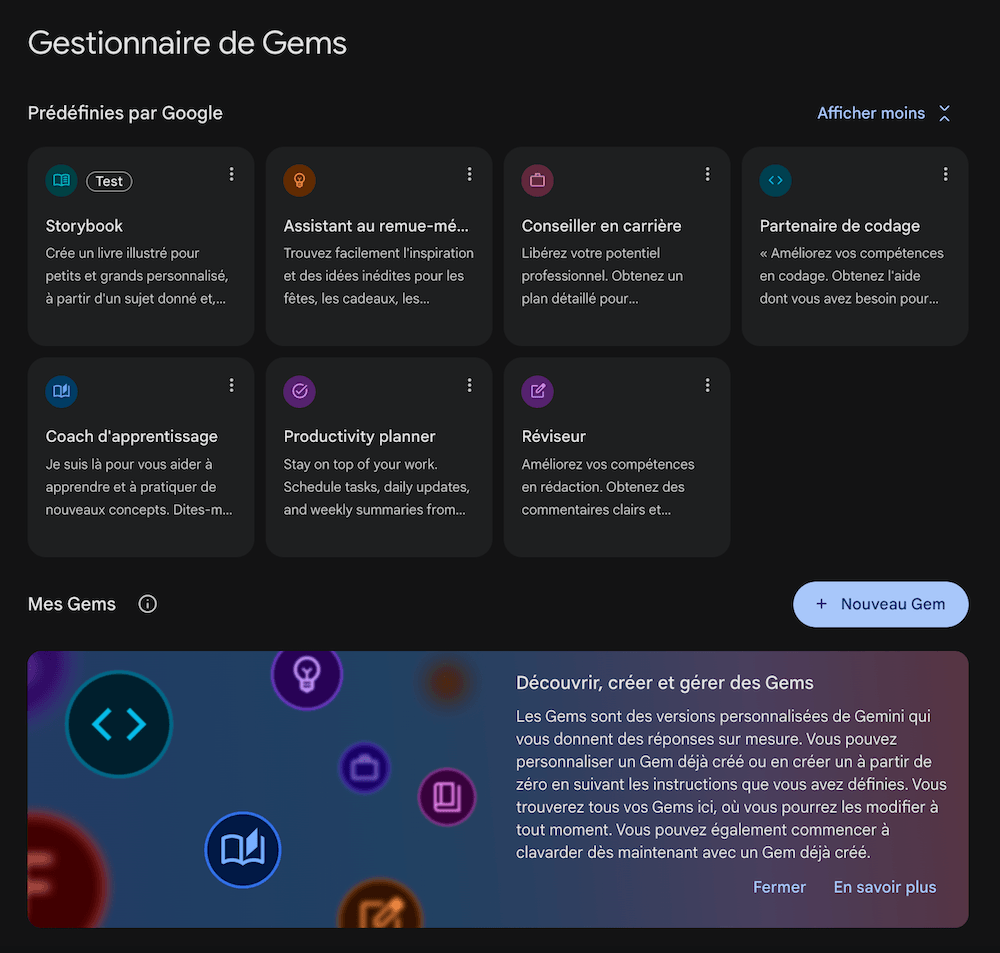 Gems personnalisés Gemini Pro