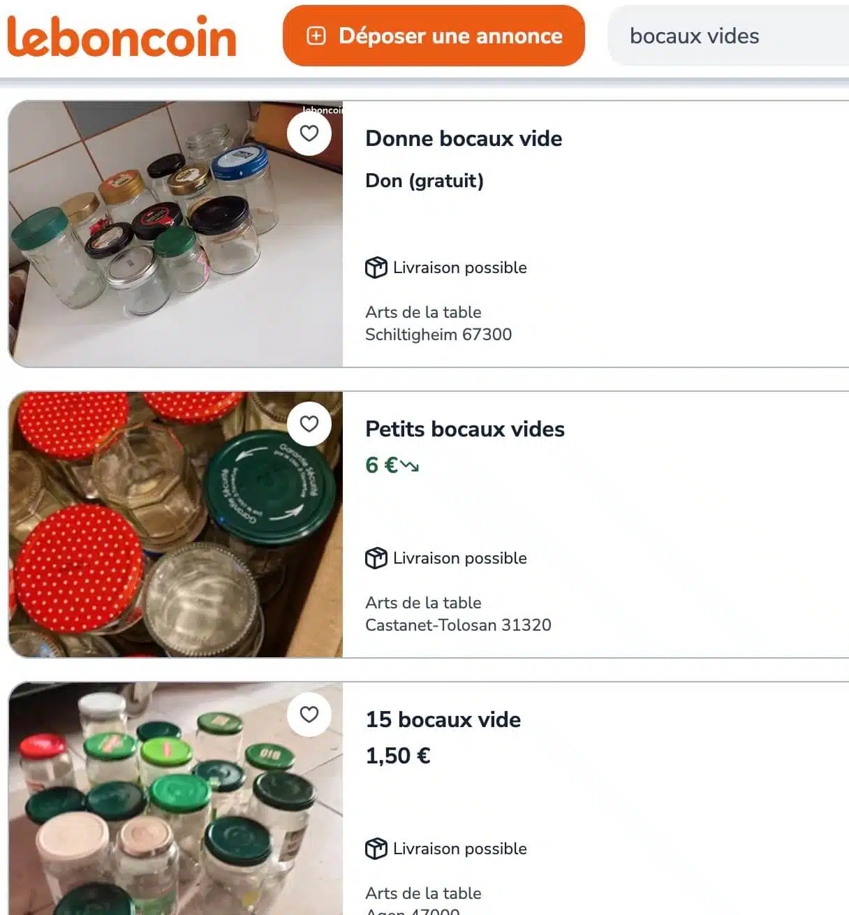 bocaux vides leboncoin