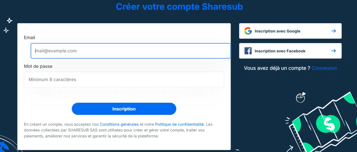 Inscription sur Sharesub
