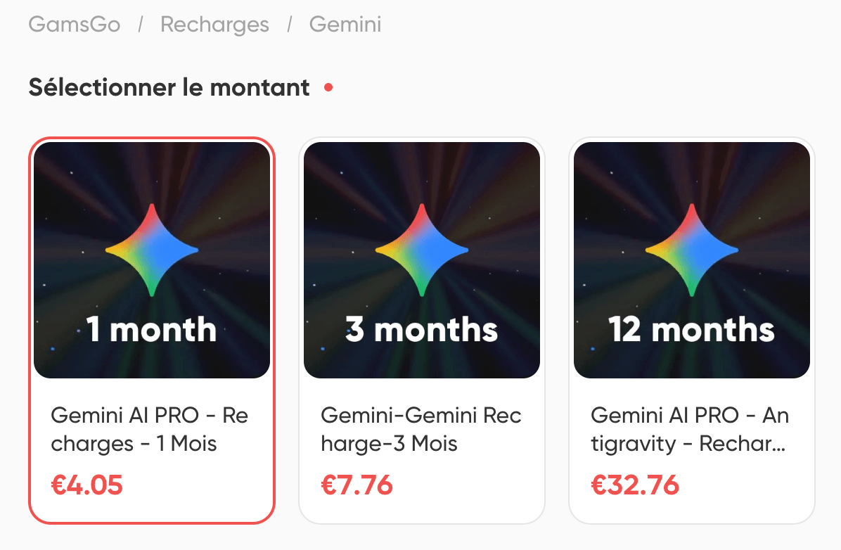 recharge gemini moins cher