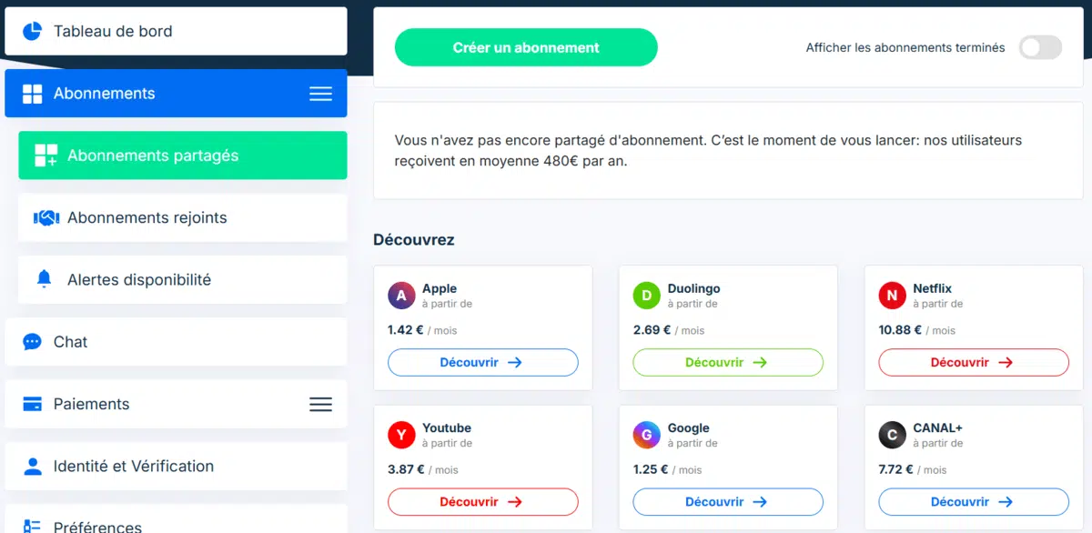 Abonnements Sharesub