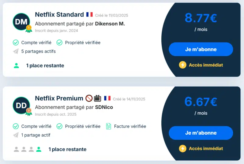 Offres d'abonnements Sharesub