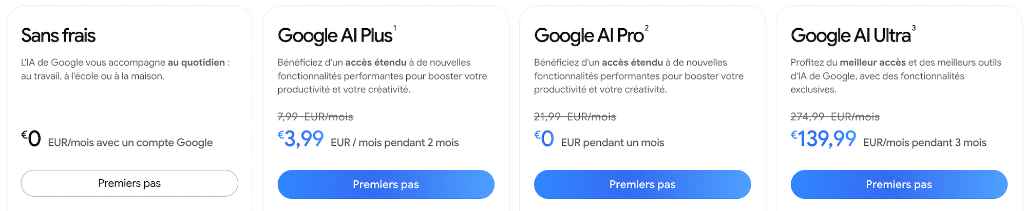 tarifs officiels gemini