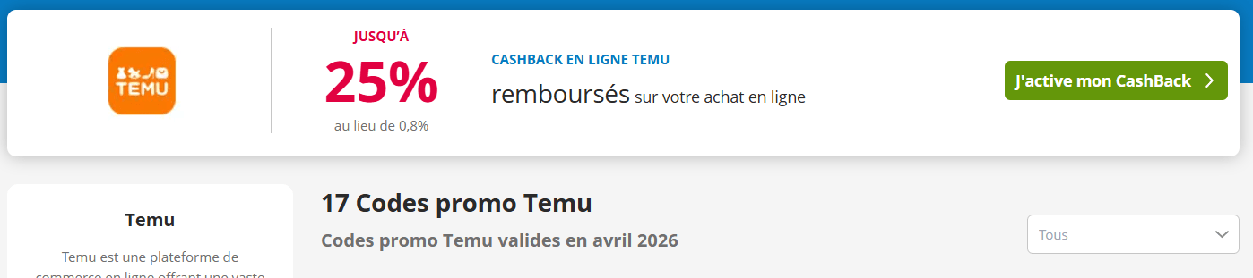 Cashback Temu sur eBuyClub