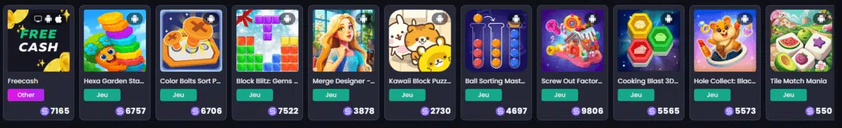 Les jeux sur Savebucks