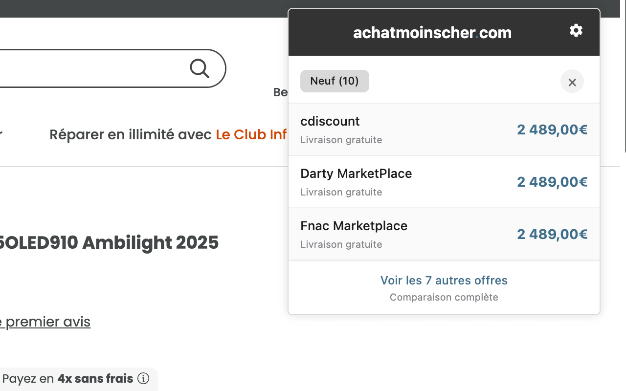 extension achatmoinscher comparateur prix