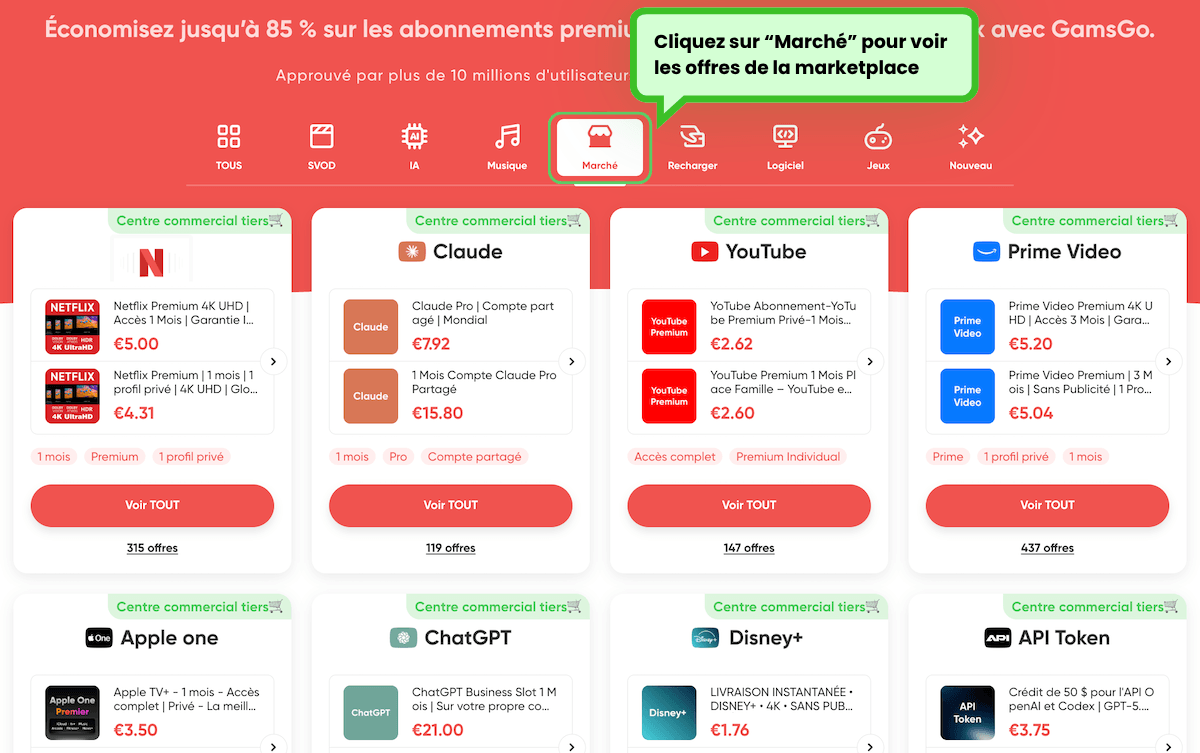 marketplace marché gamsgo netflix