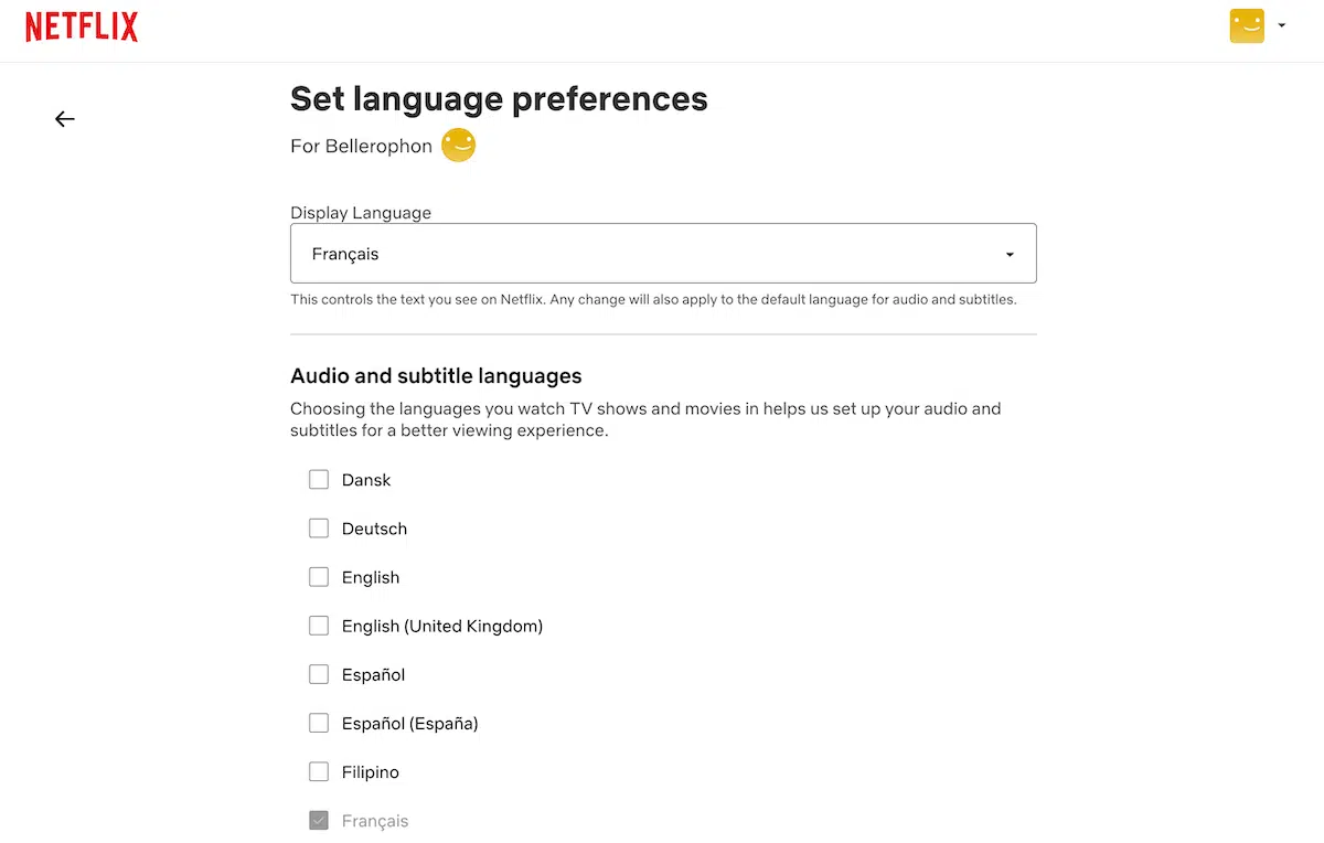 changer langage par défaut Netflix