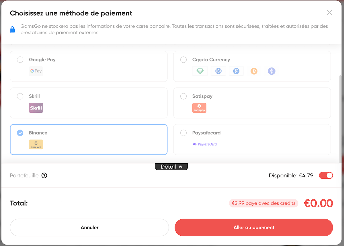 modes de paiement GamsGo abonnement Netflix pas cher