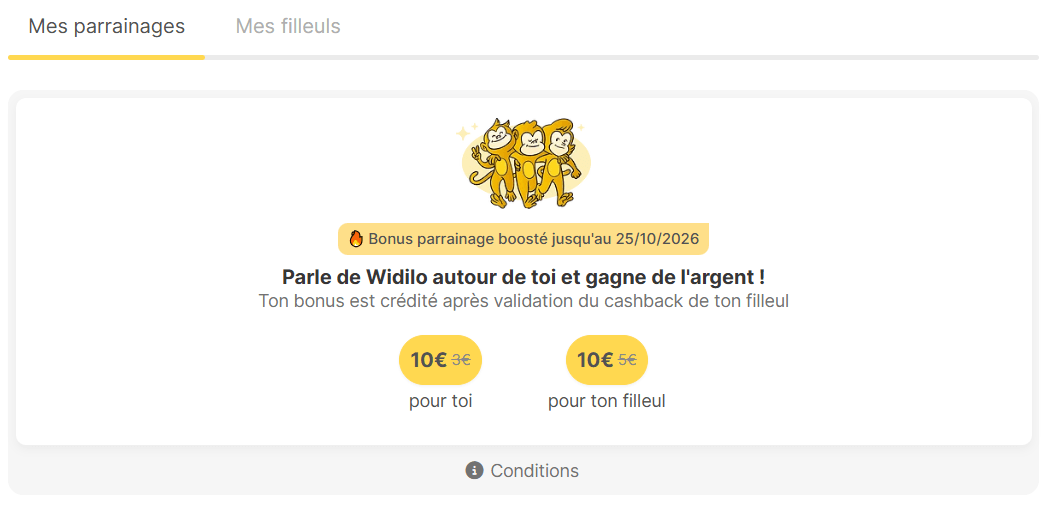 Parrainage Widilo bonus